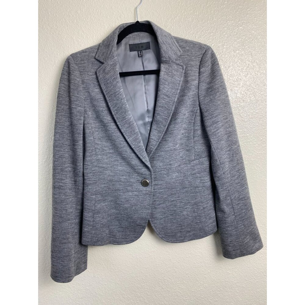 ICB 100% Wool‎ Womens Gray Blazer Jacket Size 6 Career Office Classic